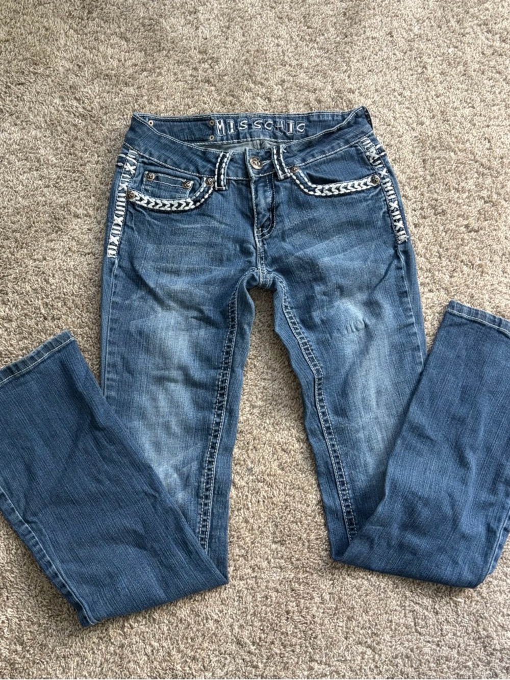 Miss Chic Jeans Women's Braided Trim Boot Cut Jeans - Blue
